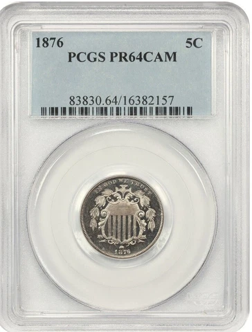 1876 SHIELD 5c PCGS PR 64 CAM IN OLD BLUE HOLDER SCARCE DATE PQ TONER Cover