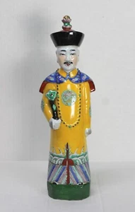 Antica statua porcellana cinese imperatore dinastia Qing marcata 14-3/4''H - Foto 1 di 11