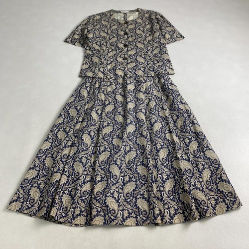 w3160 Burberrys abito set up manica corta misto lino gonna plissettata paisley 11