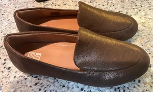 NEW FITFLOP LENA SIZE 6/37 DARK BRONZE METALLIC LOAFER FLATS - Picture 1 of 8
