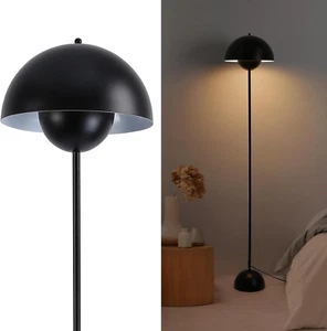Lampada Da Terra in Metallo Con Paralume Bombato – Design Retro Nordico – Luce I - Foto 1 di 12