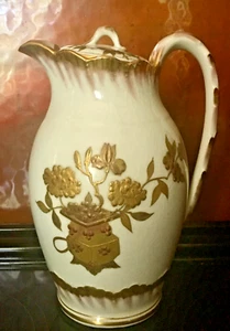 SELTENE 19. Jh. New England Pottery Company Schokoladenkanne Gold Glanz verziert - Bild 1 von 7