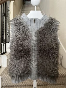 Mayoral Girls Size 7-8 Gray Faux Fur Knit Sweater Front Zip Vest - Picture 1 of 5