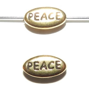 MB417 Antiqued Gold PEACE Message 11mm Flat Oval Pewter Beads 2pc - Picture 1 of 1