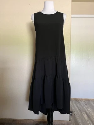 Vestido Chetta B sin mangas con volantes en capas para mujer talla L alto bajo negro Foto 1 de 4