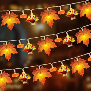 Cadena de luces de calabaza de pavo de acción de gracias de 10 pies 30 LED batería otoño decoración temporizador - Imagen 1 de 7