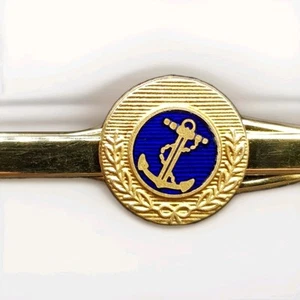 Enamel Royal Navy Blue Anchor British Military Button Tie Bar Clip - Enamelled - Picture 1 of 5