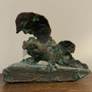 Vintage Midcentury Brutalist Bronze Bird of Prey Raptor Sculpture - Picture 1 of 11