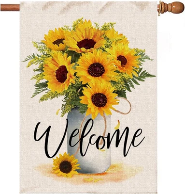 Spring Sunflower House Flag, Fall Sunflower Welcome Garden Flag 28X40 Inch, Seas - Image 1 of 4