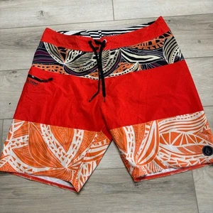 Volcom ModTech Swim Board Shorts Mens Size 36 Red Orange Colorblock - Picture 1 of 3