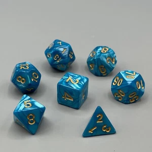 Juego DnD RP / Juego de dados poliédricos de 7 piezas / Remolino turquesa brillante, números dorados - Imagen 1 de 1