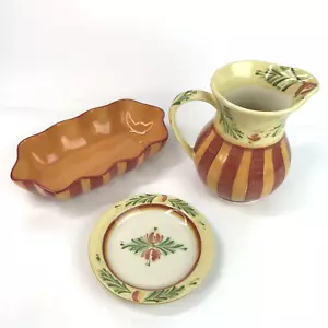 Gail Pittman Siena 3 Pc Serving Set Pitcher, Small Plate, Oval Ruffled Bowl - Picture 1 of 23