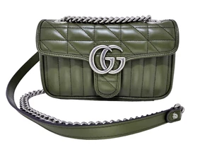 GUCCI KALBSLEDER MATELASSE ARIA SMALL GG MARMONT SCHULTERTASCHE GRÜN NEU OHNE ETIKETT - Bild 1 von 13