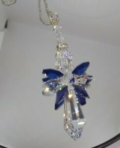 Handmade w/ Swarovski Crystal Dark Sapphire Angel Suncatcher/ Prism/ Ornament