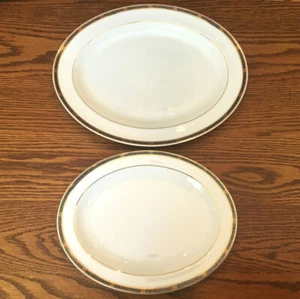 2 Bernardaud Limoges France Antinea Anthracite Oval Serving Platters 11" & 13" - Picture 1 of 4