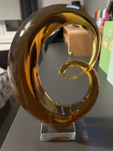 Vintage Blown Glass Sculpture, Rich Amber, Two Point Beauty, Crystal Base - Picture 1 of 7