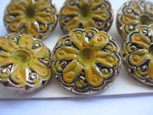 25mm Large Fancy Antique Gold Golden Yellow Floral Vintage Sewing Buttons Set 6 - Picture 1 of 6