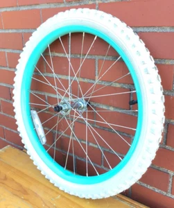 20" Bicycle Front Blue Wheel with 1.95" White Tire Kids BMX Bike #J10 - Picture 1 of 3