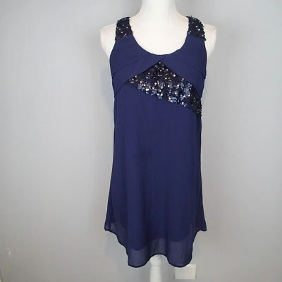 Ya Los Angeles Blue Sheath Dress Size s silk blend sequins sleeveless t5 - Изображение 1 из 4