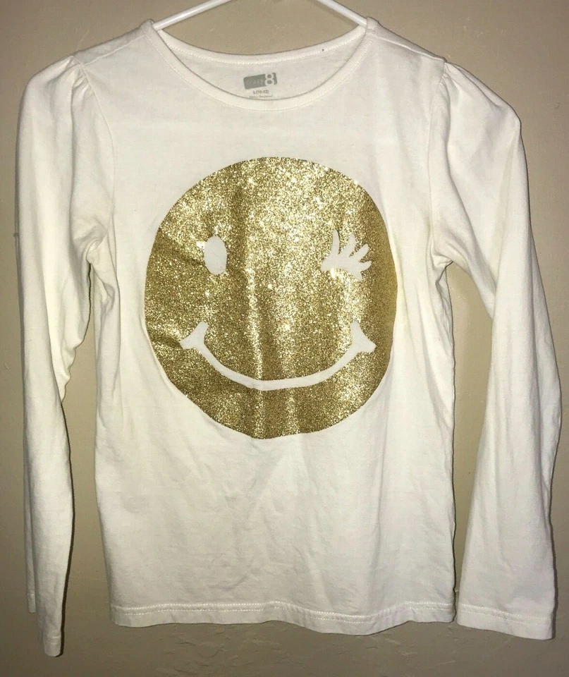 niñas talla 10/12 CAMISA TOP CRAZY 8 oro brillo guiño cara manga larga escuela  Foto 1 de 1