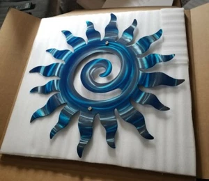 large sun metal art blue sun silver indoor outdoor patio deck beach house decor - Picture 1 of 3