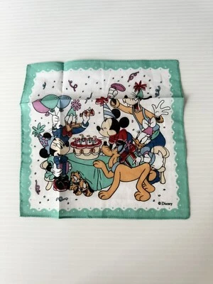 Vtg Walt Disney Handkerchief Mickey’s Birthday w/Minnie & Friends Design 8”x 8” - Image 1 of 4