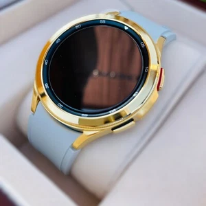 Custom 24k Gold Plated 46mm Samsung Galaxy Watch 4 POLISHED Gray Gold Band - Picture 1 of 12