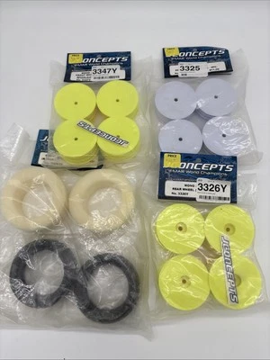 JConcepts Mono Wheel Lot Yellow, White, Tires Lot 3326Y,3325,3347Y,3004-02 - Image 1 of 4