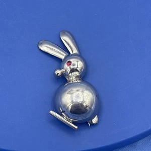 Vtg MCM Sterling Silver Bunny Rabbit Brooch Red Eye Signed Modernist LE 51/57 - Picture 1 of 10