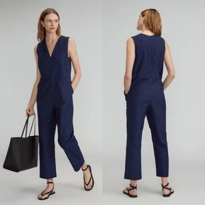New Everlane The Structured Cotton Jumpsuit V-Neck Navy Blue Women's 4 NWOT - Picture 1 of 10