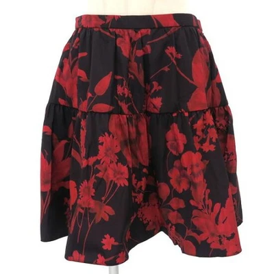 Falda Valentino Midi Talla 42 Flor Roja Negra Poliéster Longitud 48cm Hecha en Italia Foto 1 de 4