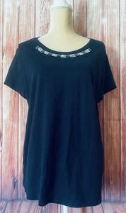 Damen 1X Bluse St. John’s Bay Schwarz Kurzarm Perlen Kragen Weich  - Bild 1 von 10