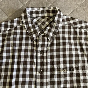 GameGuard Short Sleeve Button Up Shirt Mens Medium Brown White Vented Fishing - Picture 1 of 10