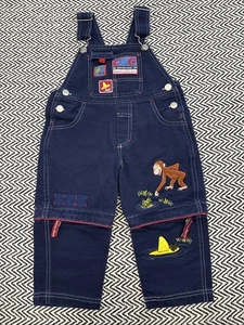 Vintage Curious George KIDS 3T wandelbare Latzhose marineblau Denim Frosch und Hut - Bild 1 von 13
