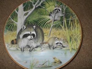 The Woodland Year, Curious Racoons at an April Pond, Collector Plate 1981 - Imagen 1 de 2
