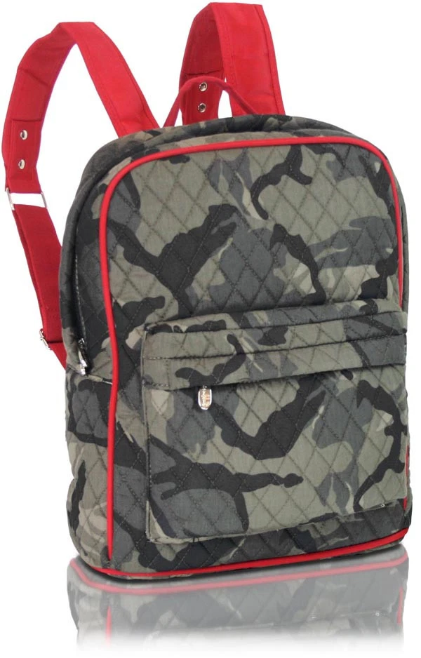 MOCHILA ACOLCHADA Verde Camuflaje Rojo Borde Libro Bolso Bolso Día Noche Equipaje de mano Foto 1 de 1