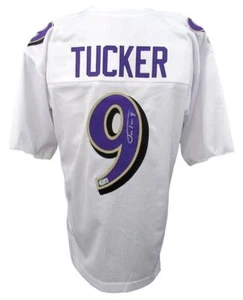 Camiseta deportiva personalizada blanca firmada/autografiada por Justin Tucker de los Ravens Beckett 164217 - Imagen 1 de 5