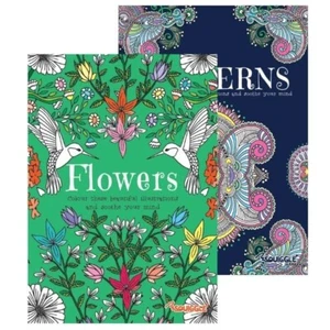 Martello Pattern/Flowers Adult Colouring Books, relaxation anti stress Pack of 2 - Imagen 1 de 1