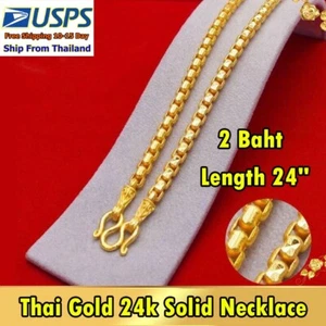 Bk1 Thai Gold 24k massive Halskette gelbe Kette Anhänger 24" Gewicht 2 Baht Drache - Bild 1 von 5