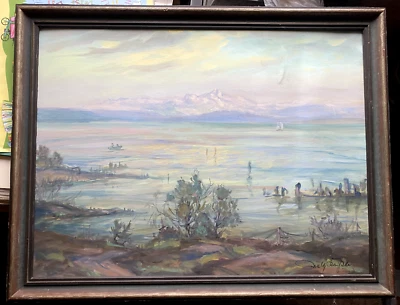 Pintura Alpes °Ilegible Firmado Lago Chiemsee Antiguo Noche Estado de ánimo Fisher Foto 1 de 4
