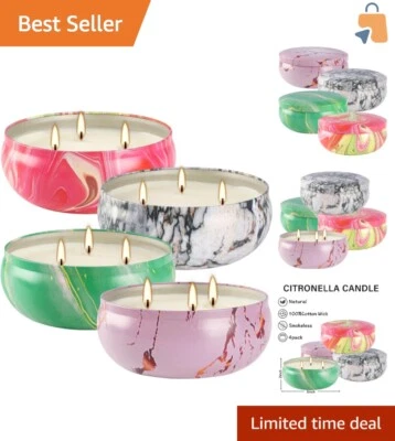 Natural Soy Wax Citronella Candle Set - 4 Portable 3-Wick Candles for Outdoors - Image 1 of 4