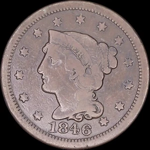 1846 1C Braided Hair Large Cent Small Date Uncertified Circulated BN - Picture 1 of 2