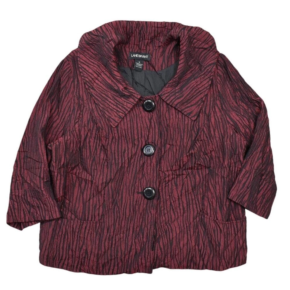 Blazer para mujer Lane Bryant rojo a rayas poliéster botones talla 18 plus manga 3/4 Foto 1 de 4
