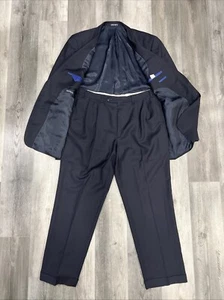 NAUTICA LT WEIGHT 2 Pc Wool BLEND 2pc SUIT Sz 48L 39x31 Med Blue Sharp - Picture 1 of 11
