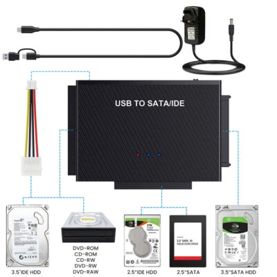 3 in 1 USB to IDE SATA Converter Adapter UK Plug Cable For Zilkee Ultra Recovery - Image 1 of 4