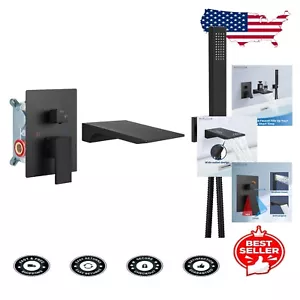 Waterfall Tub Faucet Set with Handheld Shower - Matte Black Wall-Mount Design - Picture 1 of 11