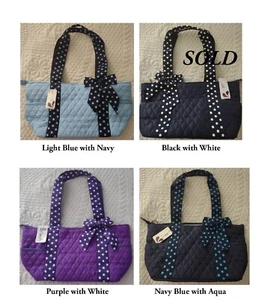 BELVAH  ~ Quilted Fabric PURSE / TOTE w/ Zipper ~ Polka Dot Handles and Trim - Picture 1 of 15