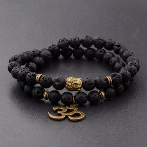 Charm Retro Buddha Bead Bracelet Men Black Natural Stone Chakra Bracelet Jewelry - Picture 1 of 50