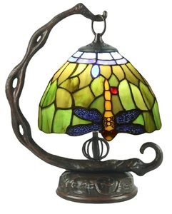 31CM TIFFANY STYLE TABLE LAMP DRAGONFLY EMBOSSED BASE GLASS SHADE FREE BULB - Picture 1 of 4
