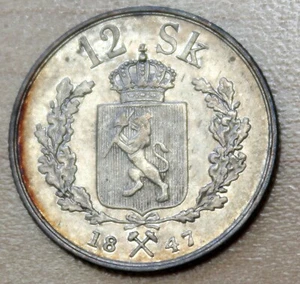 1847 Norway 12 Skilling Silver - Picture 1 of 2